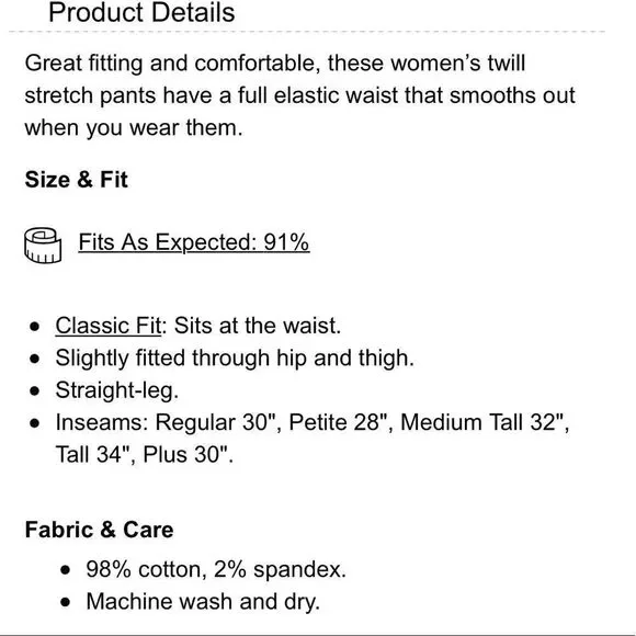 LL Bean Easy Pants Stretch Twill Khaki Pants Sz 16 NWT - Picture 7 of 12